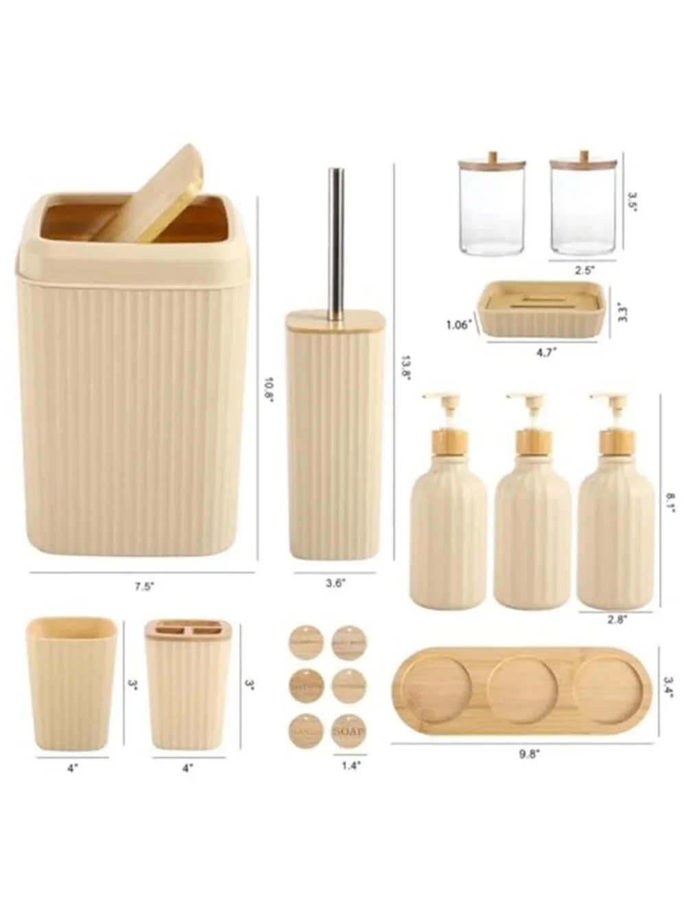 Bathroom Accessories Set 17 Piece Soap Dispenser Toothbrush Holder Beige Vanity
